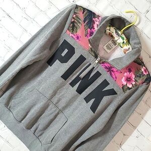 2016 NWOT Victoria's Secret PINK Quarter Zip Tropical Floral Sweatshirt Size XS